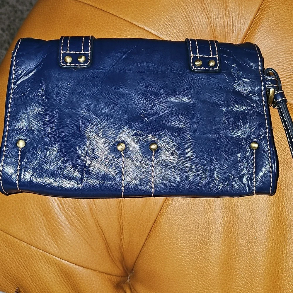 Rafe Blue Faux Leather Double Buckle Clutch Wallet - Picture 2 of 7